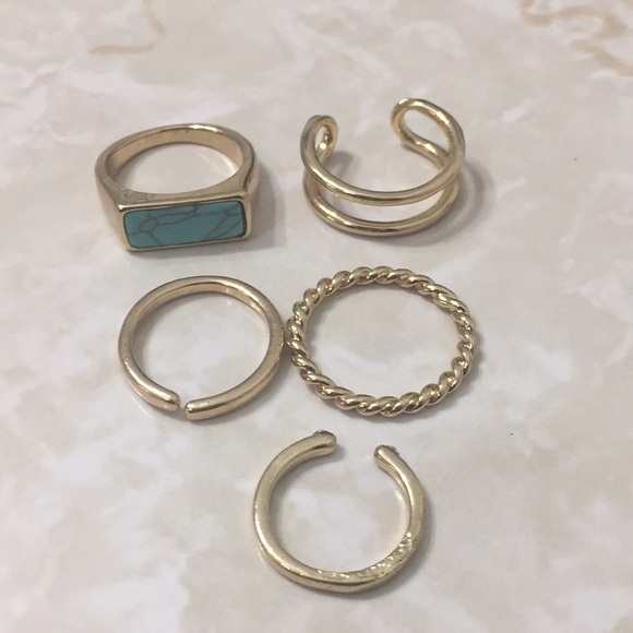 Bohemian Turquoise Stackable Gold Rings - Picture 4 of 10